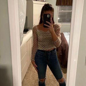 White and black polka dot crop top